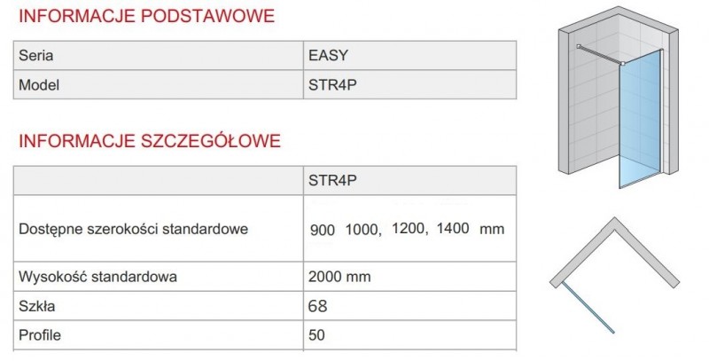SanSwiss Walk-In Easy ścianka wolnostojąca 90 cm srebrny połysk gradient STR4P0905068