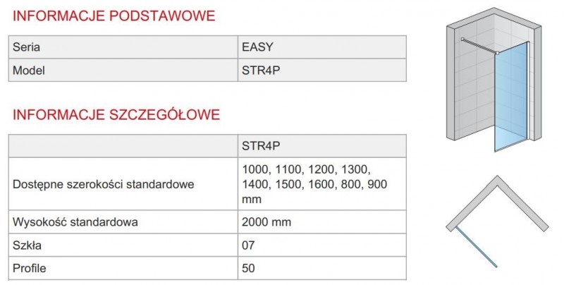 SanSwiss Walk-In Easy ścianka wolnostojąca 80 cm srebrny połysk przeźroczyste STR4P0805007