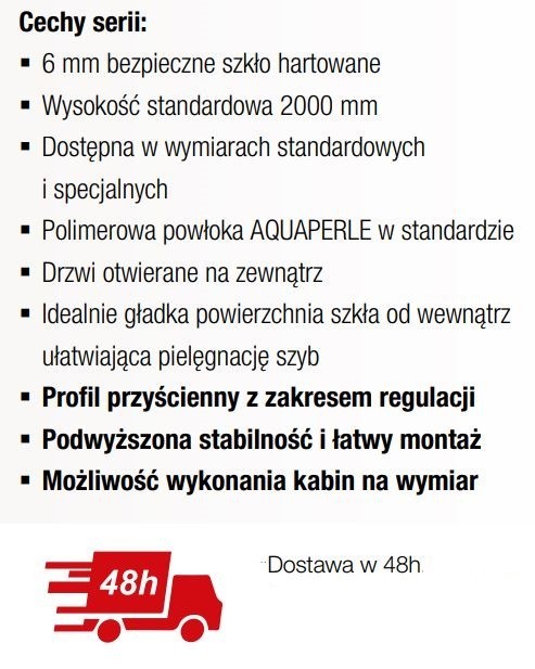 Sanswiss Annea drzwi otwierane jednoczęściowe LEWE 75 cm do wnęki lub ścianki srebrny połysk przeźroczyste AN1CG07505007