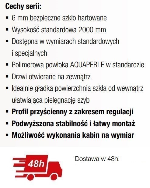 Sanswiss Annea kabina prostokątna drzwi PRAWE 75 cm i ścianka 100 cm srebrny połysk przeźroczyste AN13D07505007 ANT10005007