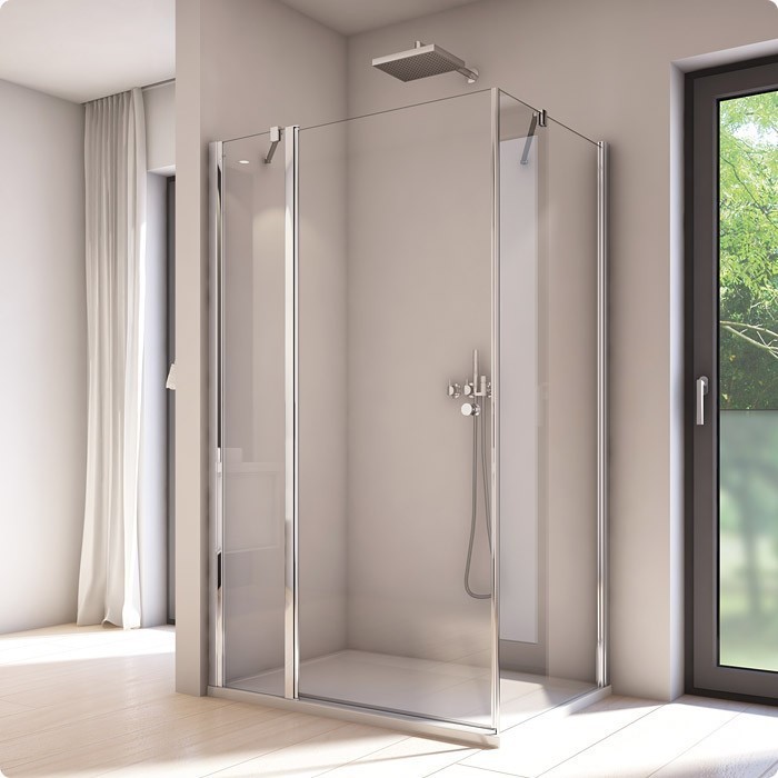Sanswiss Solino kabina kwadratowa drzwi LEWE 80 cm i ścianka 80 cm srebrny połysk przeźroczyste SOL1308005007 SOLT108005007