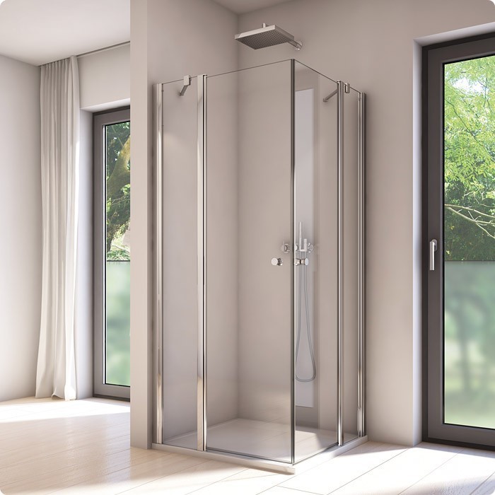 Sanswiss Solino kabina kwadratowa SOL13 D G 90x90 drzwi wahadłowe srebrny połysk przeźroczyste 2xSOL1309005007