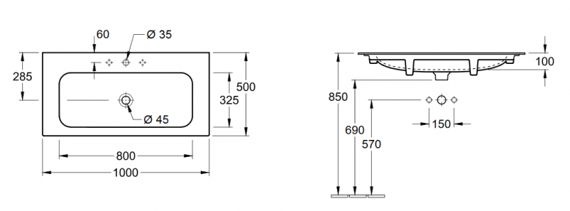 Villeroy&Boch Finion umywalka meblowa bez przelewu 100cm biały weiss alpin ceramicplus 4164A2R1