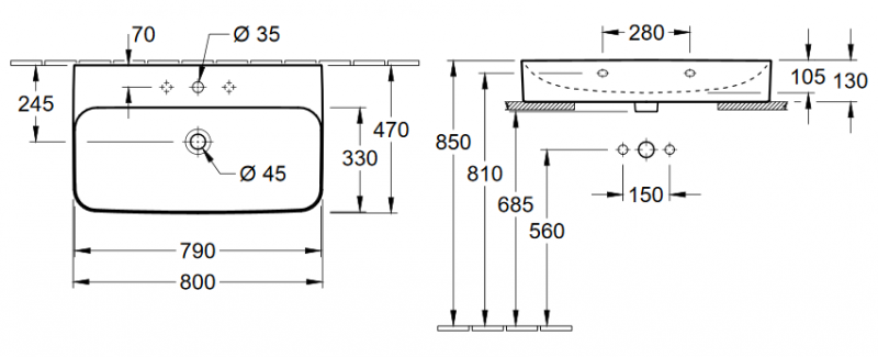 Villeroy&Boch Finion umywalka stawiana na blat bez przelewu 80cm biały weiss alpin ceramicplus 41688LR1