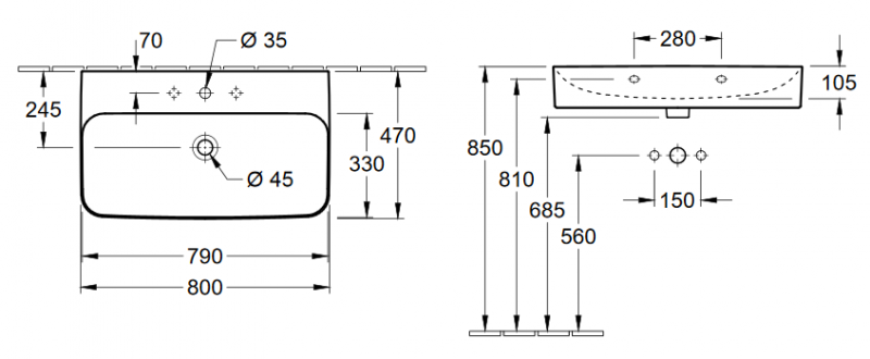 Villeroy&Boch Finion umywalka bez przelewu 80cm biały weiss alpin ceramicplus 416881R1