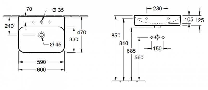 Villeroy&Boch Finion umywalka bez przelewu 60cm biały weiss alpin ceramicplus 416861R1