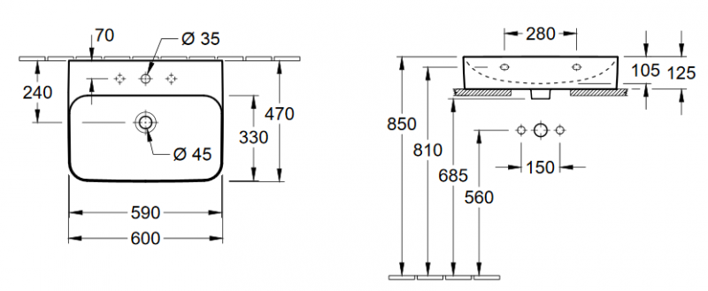 Villeroy&Boch Finion umywalka stawiana na blat bez przelewu 60cm biały weiss alpin ceramicplus 41686LR1