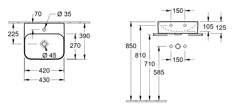 Villeroy&Boch Finion umywalka stawiana na blat z ukrytym przelewym ViFlow 43cm biały weiss alpin ceramicplus 43644CR1
