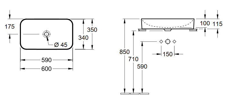 Villeroy&Boch Finion umywalka stawiana na blat bez przelewu 60cm biały weiss alpin ceramicplus 414361R1