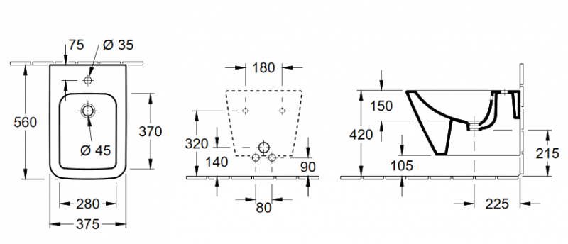 Villeroy&Boch Finion bidet wiszący z przelewem 56cm biały weiss alpin ceramicplus 446500R1