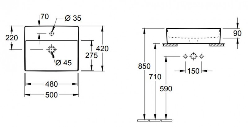 Villeroy&Boch Memento umywalka stojąca na blacie z przelewem 50 cm 50x42 biała weiss alpin 4A075001