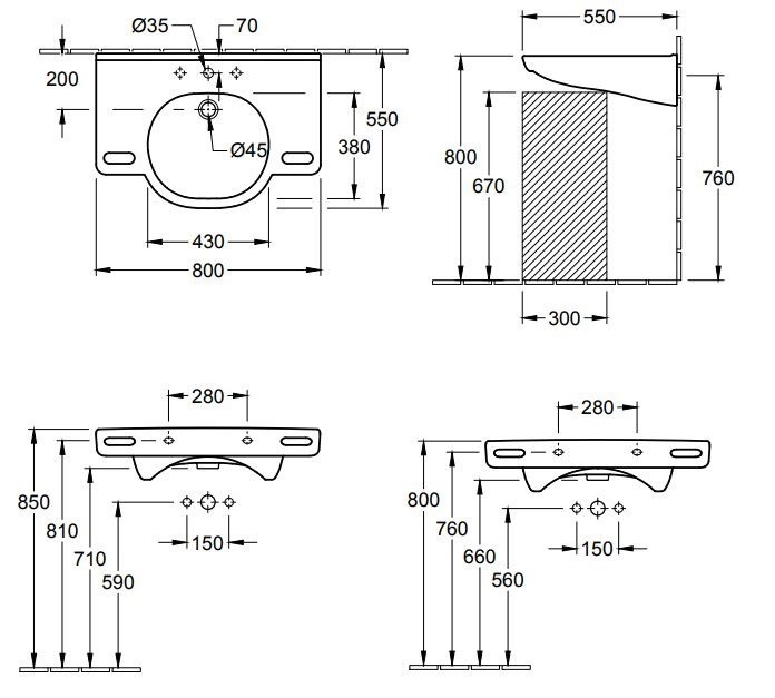Villeroy&Boch O.Novo Vita umywalka dla osób niepełnosprawnych 80x55 cm biała weiss alpin ceramicplus 412080R1