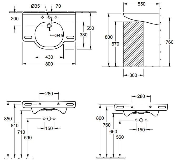 Villeroy&Boch O.Novo Vita umywalka dla osób niepełnosprawnych 80x55 cm biała weiss alpin ceramicplus 412081R1