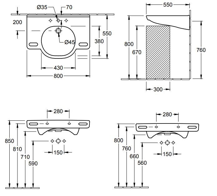 Villeroy&Boch O.Novo Vita umywalka dla osób niepełnosprawnych 80x55 cm biała weiss alpin 41208001