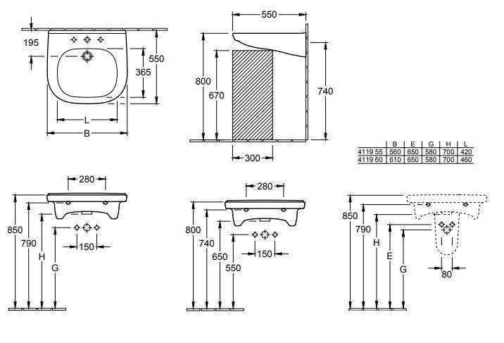 Villeroy&Boch O.Novo Vita umywalka dla osób niepełnosprawnych z przelewem 56x55 cm biała weiss alpin 41195501