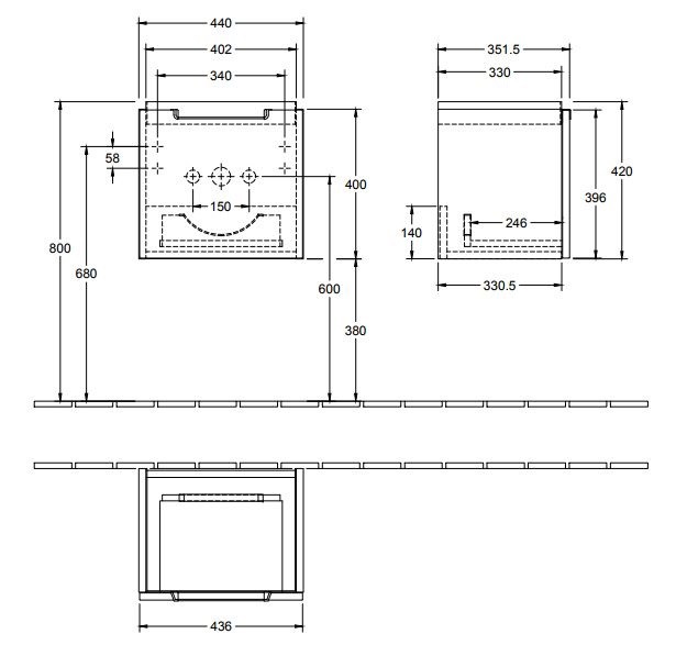 Villeroy&Boch Subway 2.0 szafka pod umywalkę 45 cm 44x42 cm Glossy Grey szary połysk A68400FP