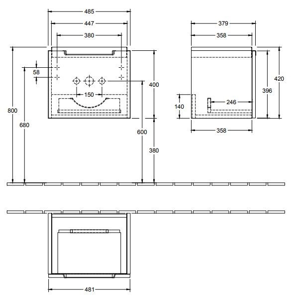 Villeroy&Boch Subway 2.0 szafka pod umywalkę 50 cm 48,5x42 cm Glossy Grey szary połysk A68500FP
