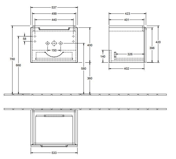Villeroy&Boch Subway 2.0 szafka pod umywalkę 55 cm 53,7x42 cm Glossy White biały połysk A68600DH