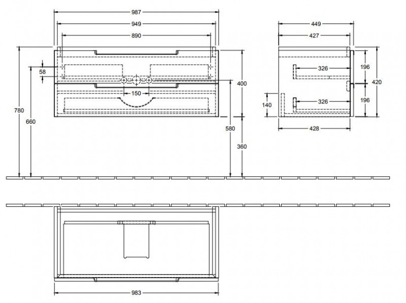 Villeroy&Boch Subway 2.0 szafka pod umywalkę 100 cm 98,7 x 42 cm Glossy White biały połysk A69000DH