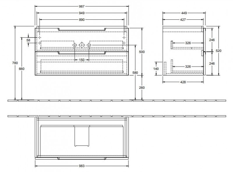Villeroy&Boch Subway 2.0 szafka pod umywalkę 100 cm 98,7 x 52 cm Glossy White biały połysk A69700DH