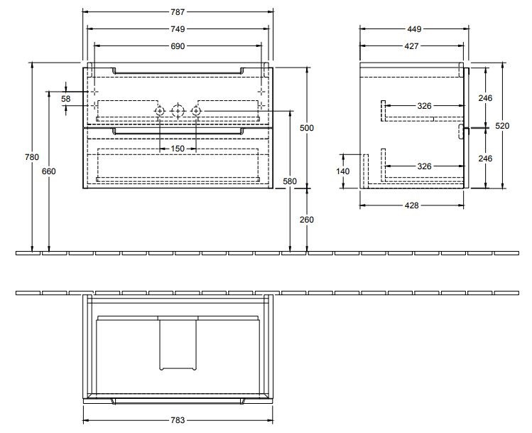 Villeroy&Boch Subway 2.0 szafka pod umywalkę 80 cm 78,7 x 52 cm Glossy Grey szary połysk A69600FP