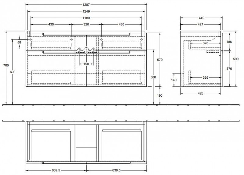 Villeroy&Boch Subway 2.0 szafka pod umywalkę 130 cm 128,7 x 59 cm Glossy White biały połysk A91600DH