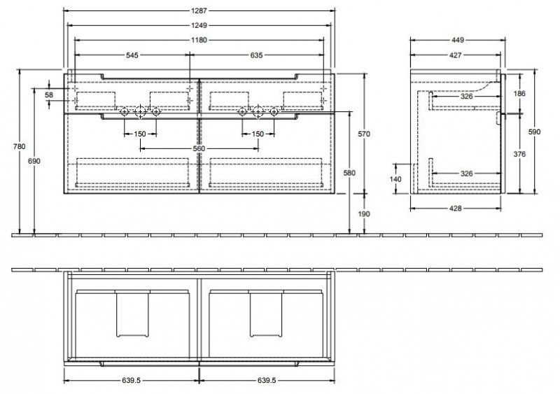 Villeroy&Boch Subway 2.0 szafka pod umywalkę podwójną 130 cm 128,7 x 59 cm Glossy White biały połysk A91700DH