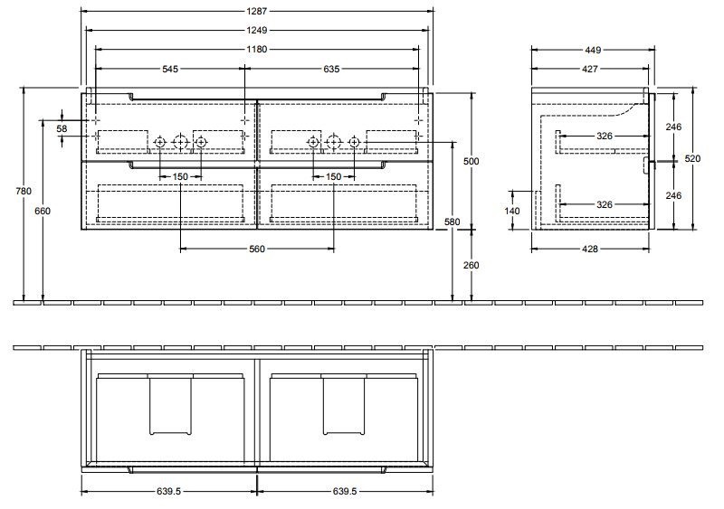 Villeroy&Boch Subway 2.0 szafka pod umywalkę podwójną 130 cm 128,7 x 52 cm Glossy White biały połysk A69900DH