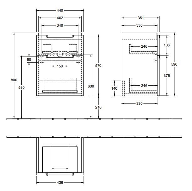 Villeroy&Boch Subway 2.0 szafka pod umywalkę 45 cm 44x59 cm Glossy Grey szary połysk A90600FP