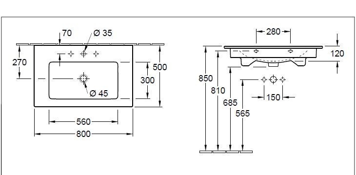 Villeroy&Boch Venticello umywalka meblowa 80cm 80x50 z przelewem weiss alpin 41048J01