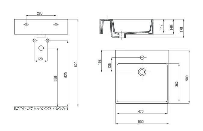 Deante Temisto umywalka stawiana na blat 50cm 50x50 biały CDT6U5S