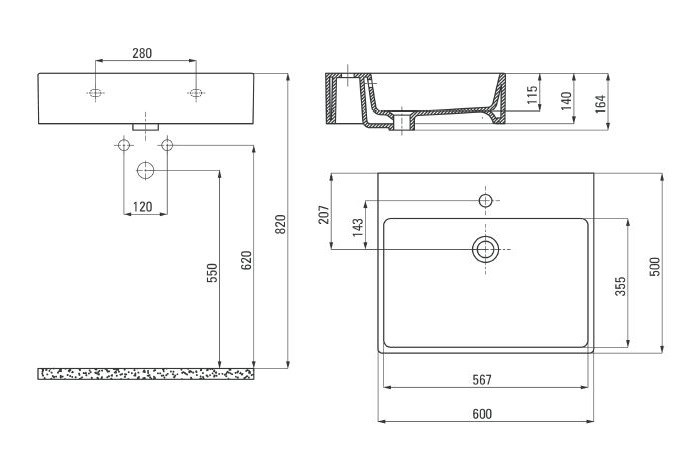 Deante Temisto umywalka stawiana na blat 60cm 60x50 biały CDT6U6S