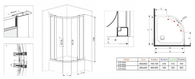 Deante Funkia kabina półokrągła niska drzwi rozsuwane 90x90 chrom szkło szronione KYP653K