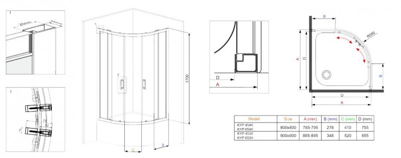 Deante Funkia kabina półokrągła niska drzwi rozsuwane 80x80 chrom szkło szronione KYP654K