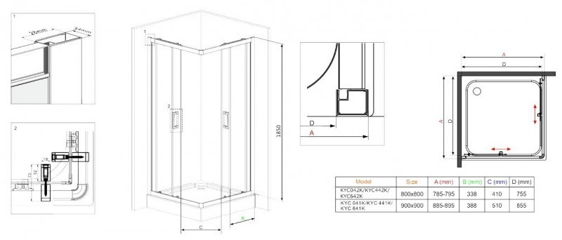 Deante Funkia kabina kwadratowa drzwi rozsuwane 80x80 chrom szkło grafitowe KYC442K