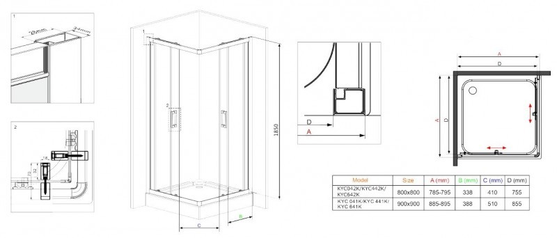 Deante Funkia kabina kwadratowa drzwi rozsuwane 80x80 chrom szkło szronione KYC642K