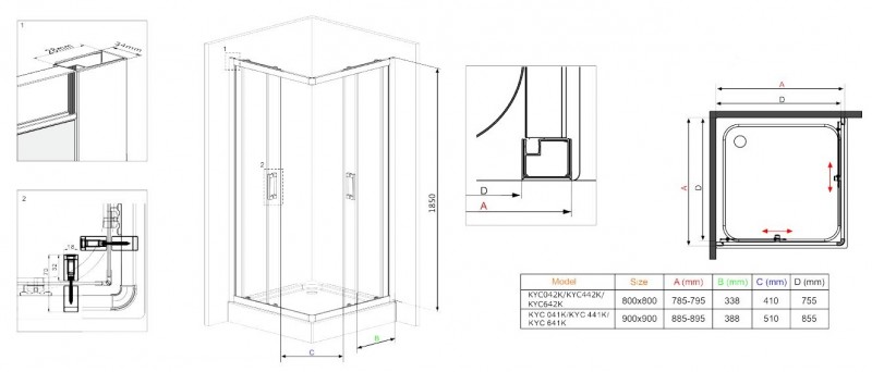 Deante Funkia kabina kwadratowa drzwi rozsuwane 80x80 chrom szkło przeźroczyste KYC042K