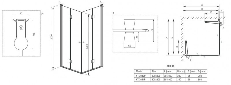 Deante Kerria kabina kwadratowa drzwi składane 90x90 chrom szkło przeźroczyste KTK041P