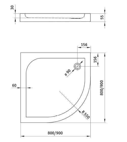 Deante Cubic brodzik półokragły płaski 90x90 akryl biały KTK051B