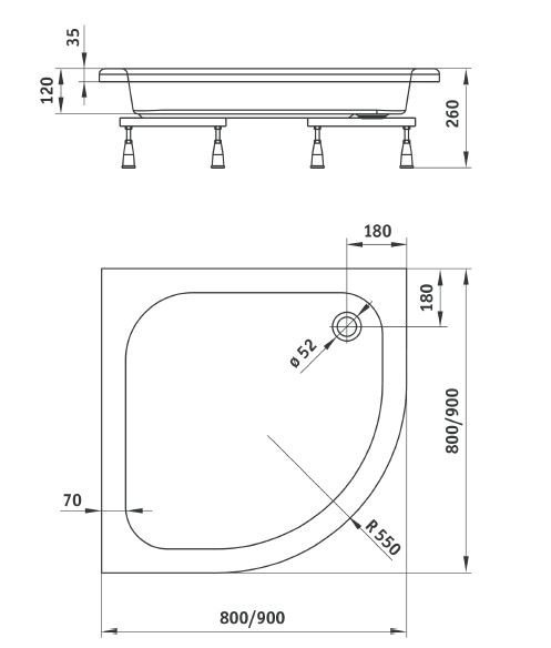 Deante Standard Plus II brodzik półokrągły 80x80 akryl biały KTU032B