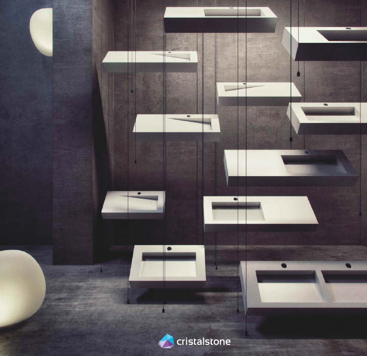 Cristalstone Linea Ideal umywalka z blatem lewa 130x45 cm z odpływem liniowym biały satynowy mat U1300-MBLOLB