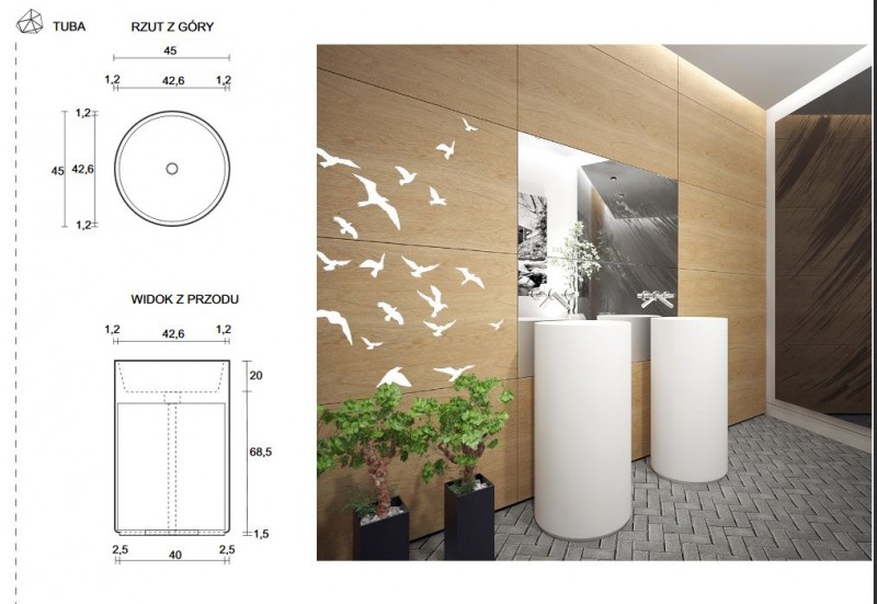 Cristalstone Separado Tuba umywalka wolnostojąca 45x45 cm biały satynowy mat