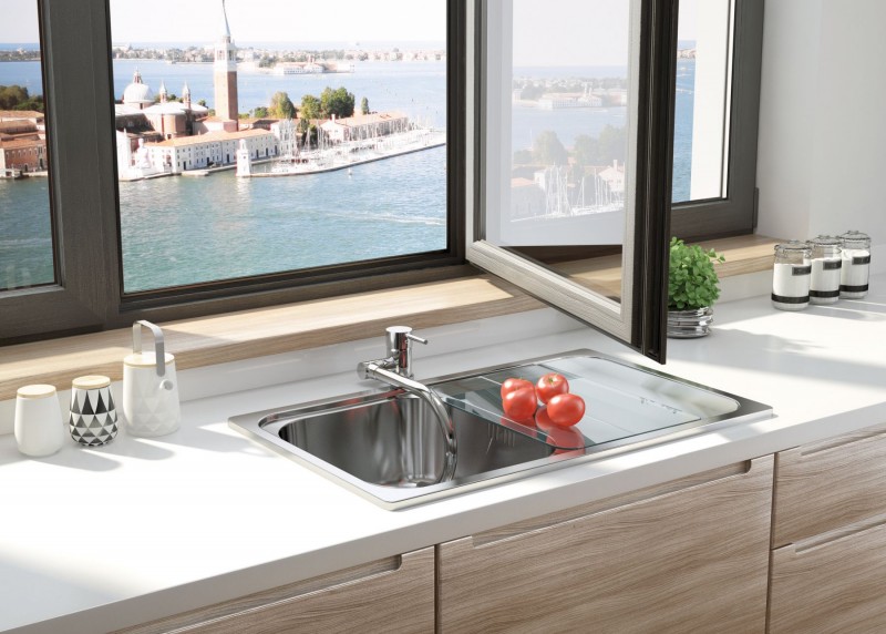 Deante Aster bateria zlewozmywakowa podokienna ze składaną wylewką chrom BCA061M