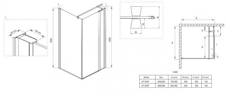 Deante Cubic kabina kwadratowa drzwi otwierane 80x80 chrom szkło przeźroczyste KTI044P