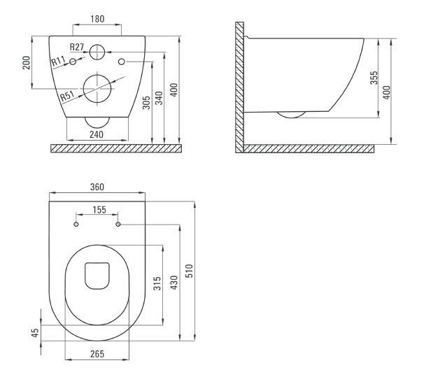 Deante Peonia Zero New muszla wisząca bezkołnierzowa 51cm biały CDE6ZPW
