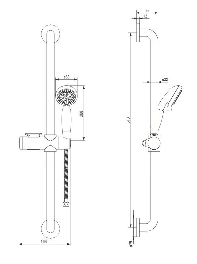 Deante Vital zestaw natryskowy z drązkiem pełniącym rolę uchwytu chrom NIV051K