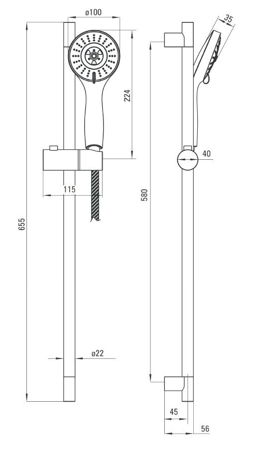 Deante Floks zestaw prysznicowy z drązkiem 65,5 cm chrom NGF051K