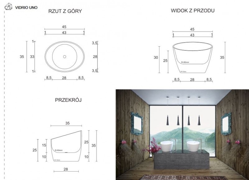 Cristalstone Separado Vidrio Uno umywalka stawiana na blat 45x35 cm biały satynowy mat VID-UNO