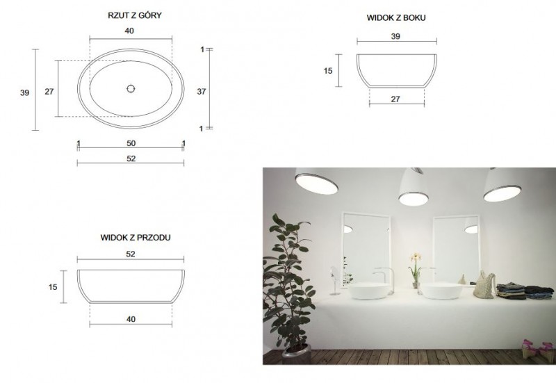 Cristalstone Separado Vidrio Dos umywalka stawiana na blat 52x39 cm biały satynowy mat VID-DOS