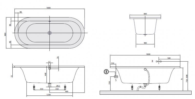 Villeroy&Boch Loop&Friends Oval wanna owalna 180x80 biała weiss alpin UBA180LFO7V-01